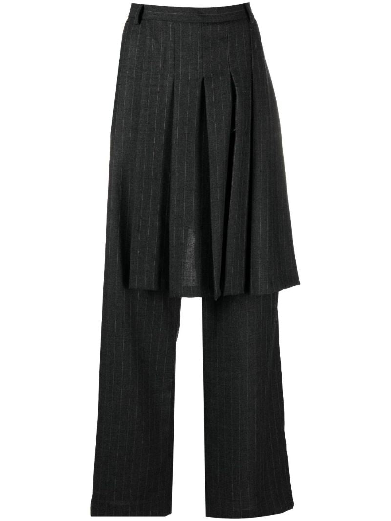 Grey Layered Wool Wide Leg Trousers