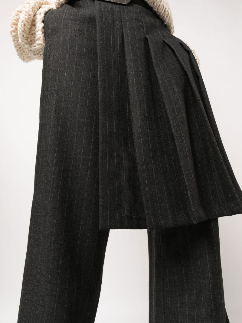 Grey Layered Wool Wide Leg Trousers
