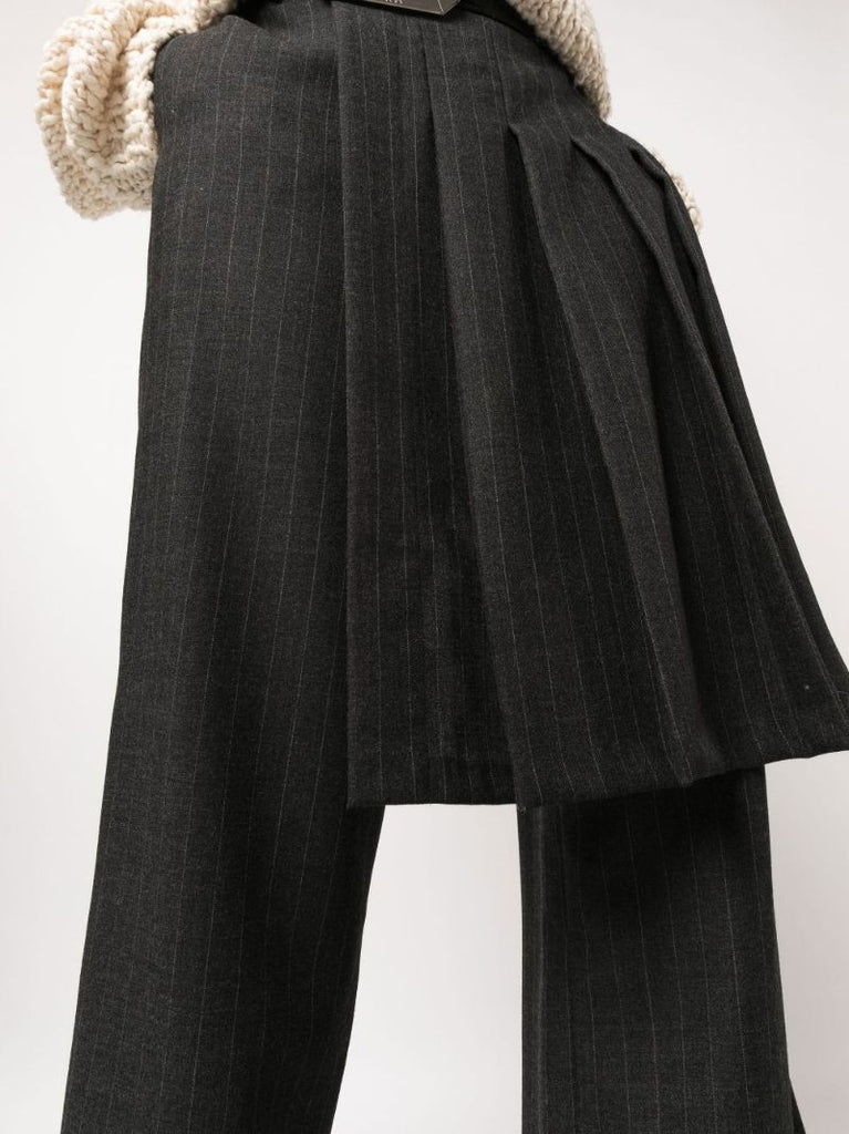 Grey Layered Wool Wide Leg Trousers