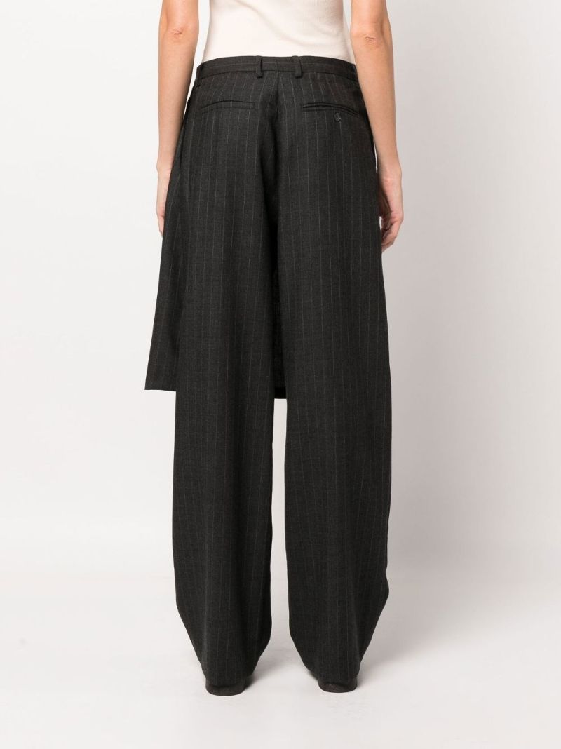 Grey Layered Wool Wide Leg Trousers