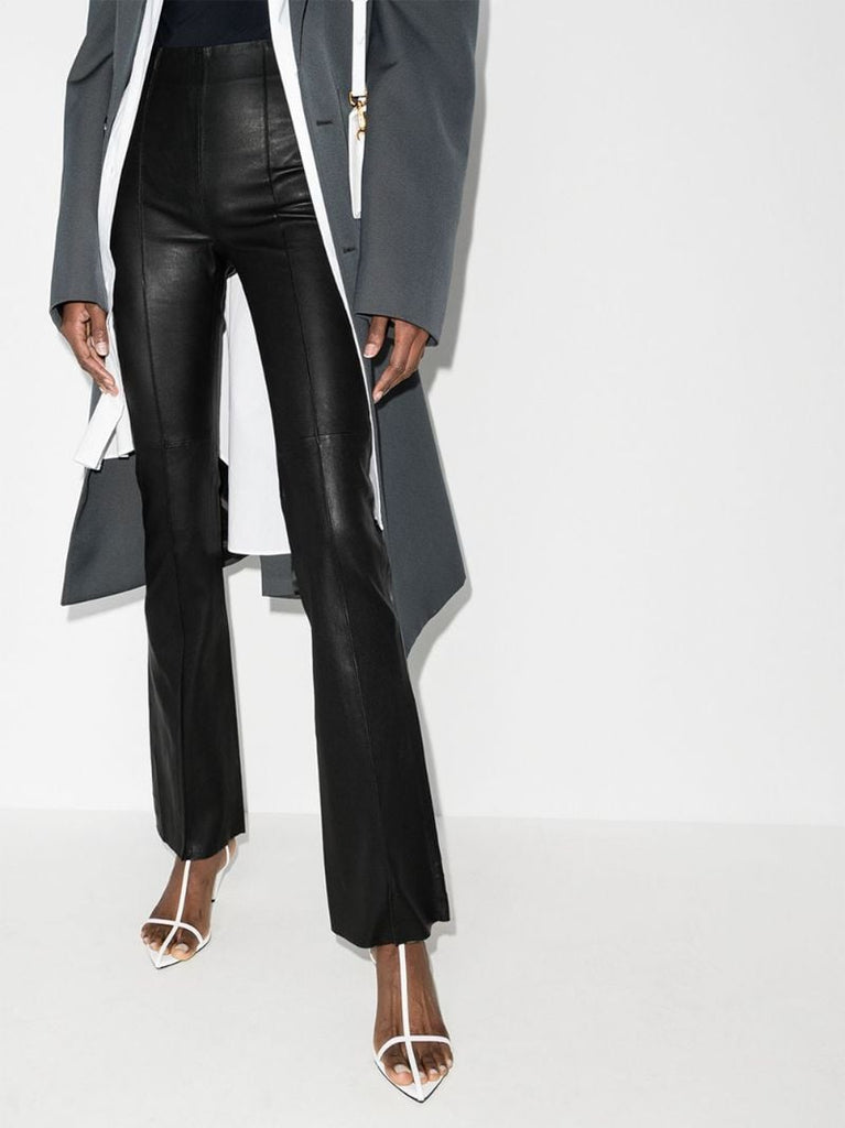 High Waist Flared Leather Trousers