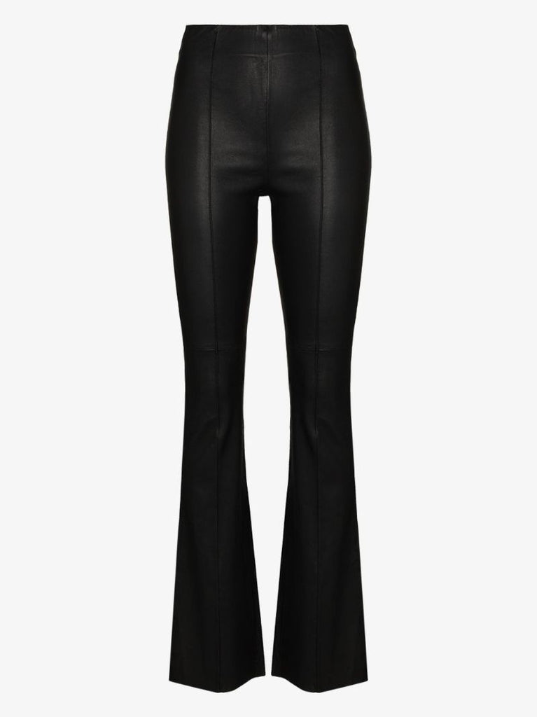 High Waist Flared Leather Trousers