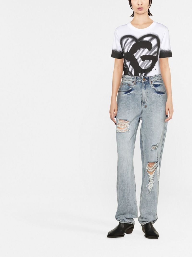 White Heart Logo Print Cotton T-shirt