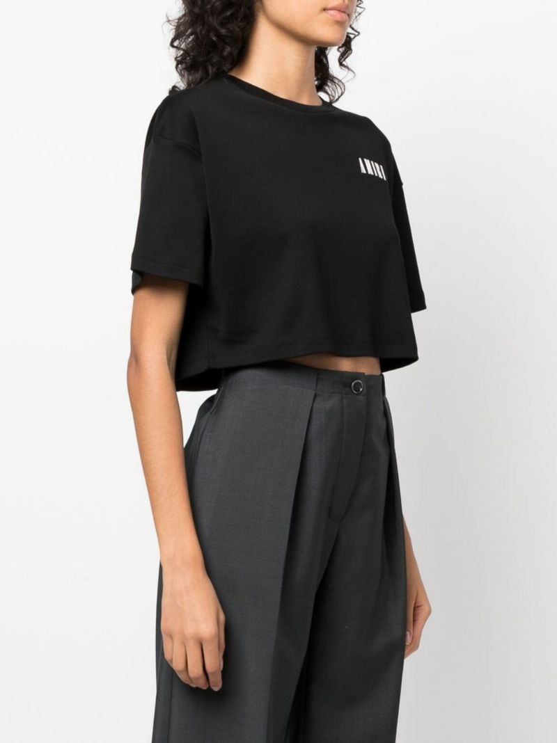 Black Logo Print Cropped T-shirt