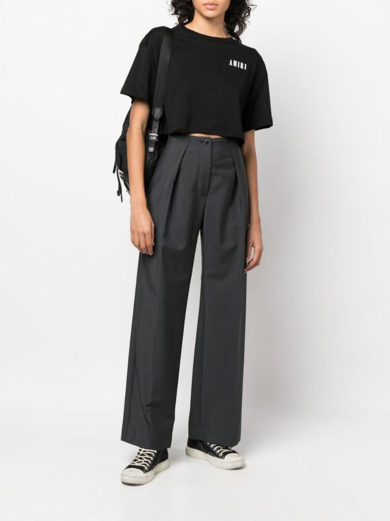 Black Logo Print Cropped T-shirt