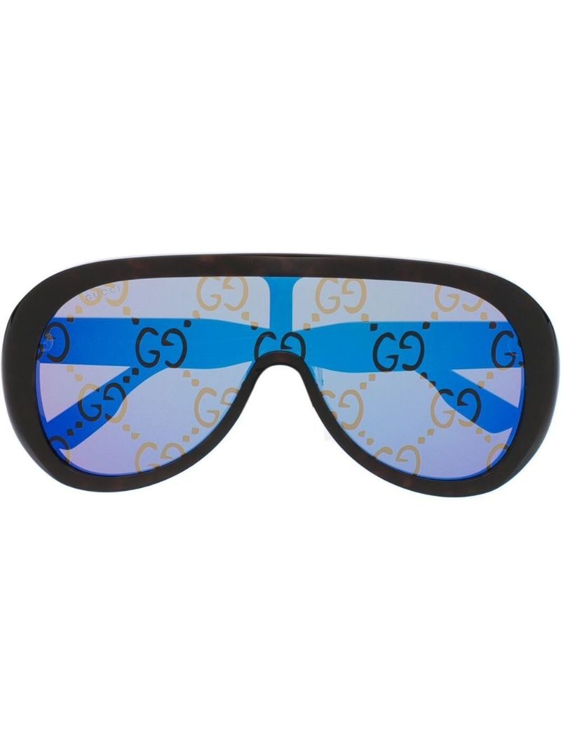 Brown Gg Logo Print Oversized Sunglasses