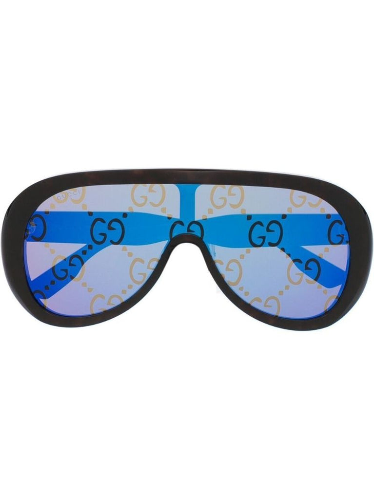 Brown Gg Logo Print Oversized Sunglasses