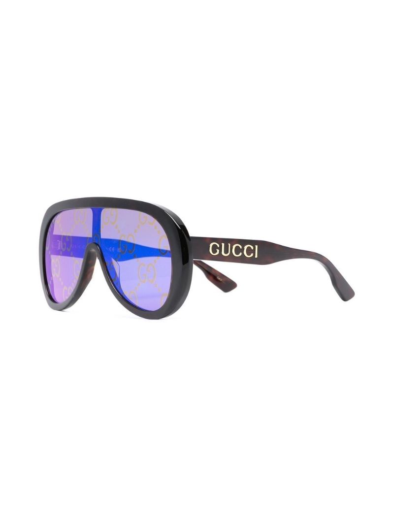 Brown Gg Logo Print Oversized Sunglasses