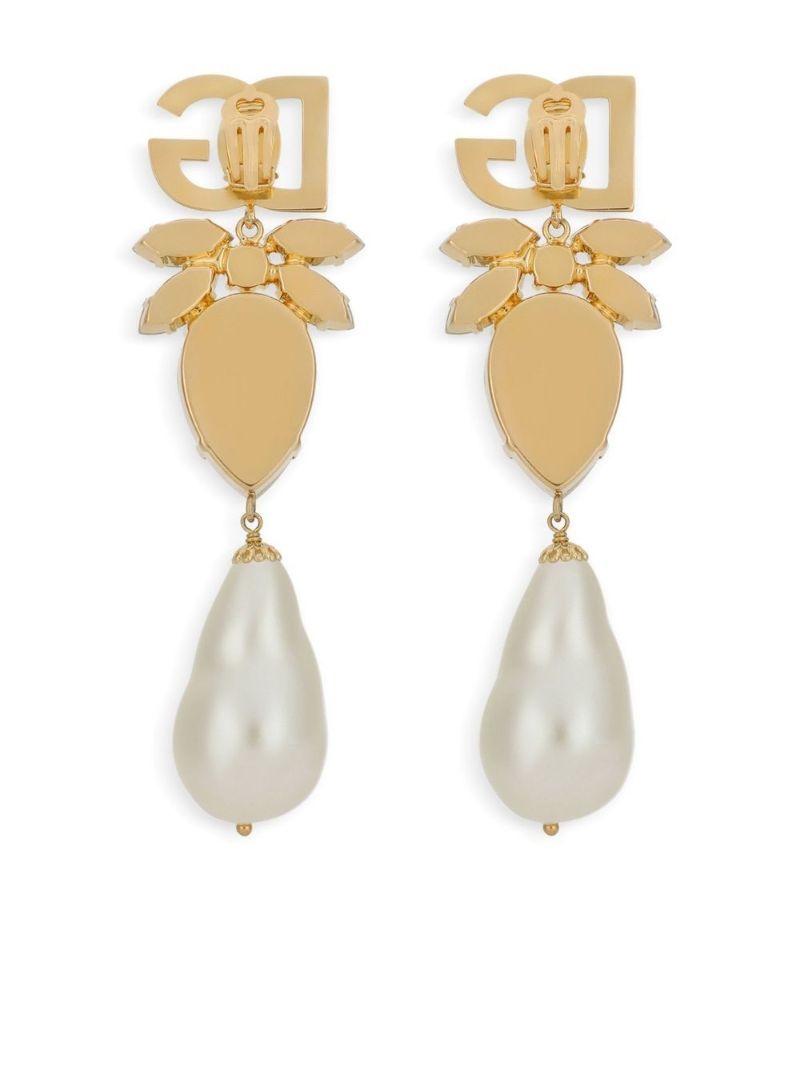 Gold-tone Crystal-embellishment Logo Earrings