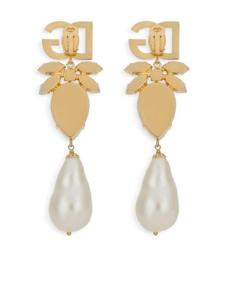 Gold-tone Crystal-embellishment Logo Earrings