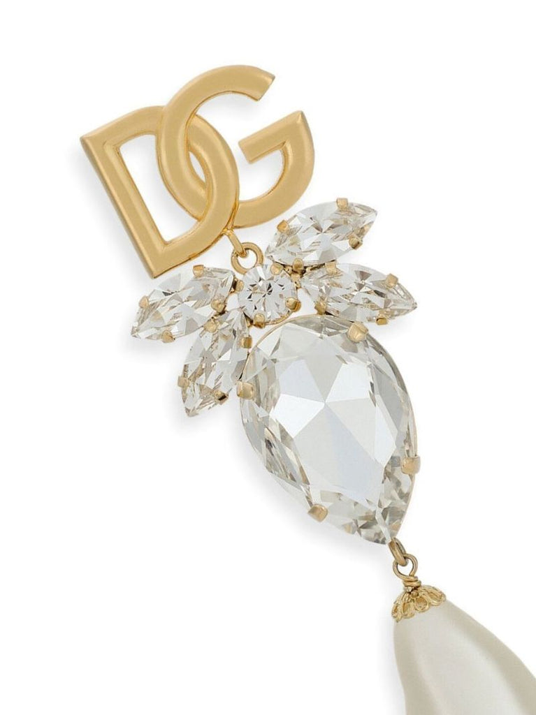 Gold-tone Crystal-embellishment Logo Earrings