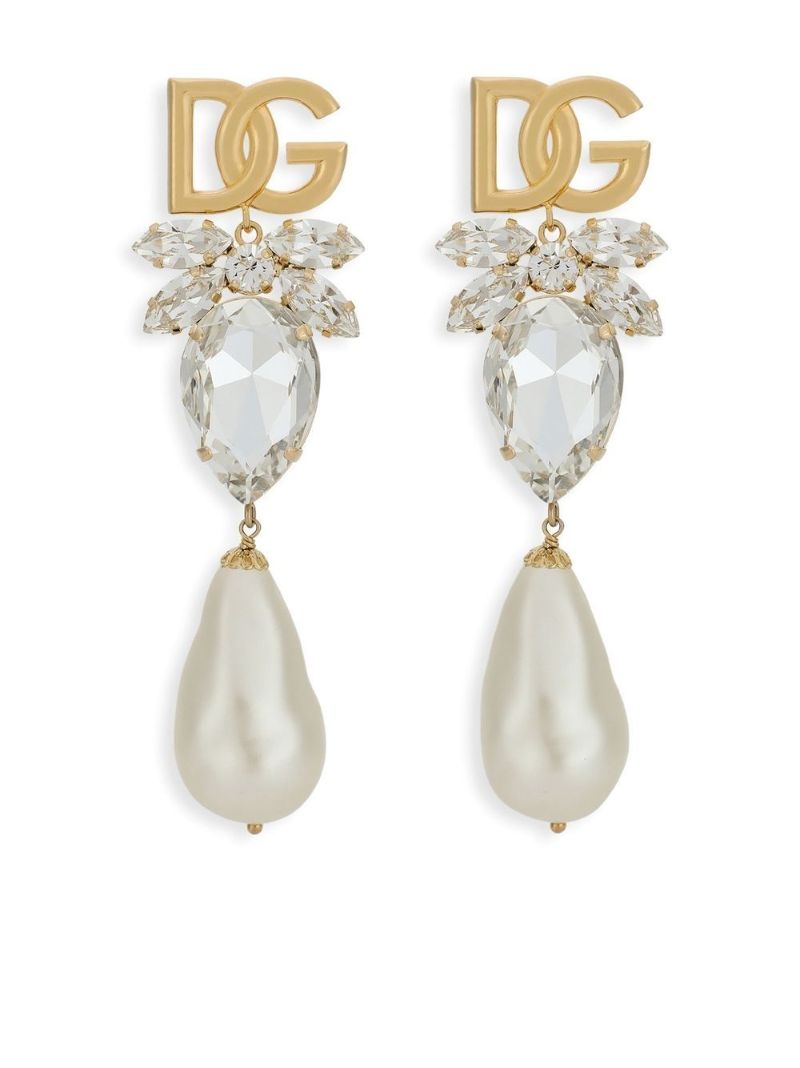 Gold-tone Crystal-embellishment Logo Earrings