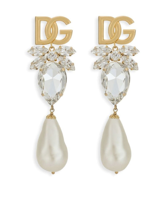 Gold-tone Crystal-embellishment Logo Earrings