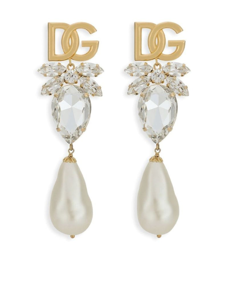 Gold-tone Crystal-embellishment Logo Earrings
