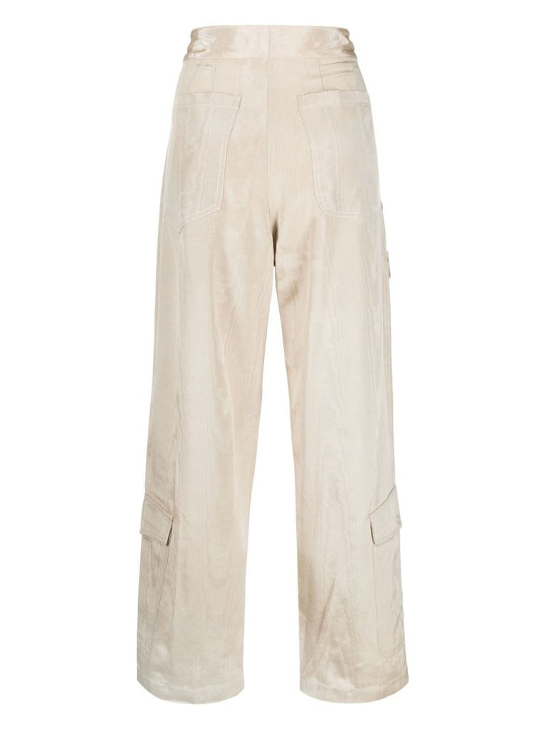 Brown MoirÃ_x0083_Â© Effect Wide-leg Cargo Trousers