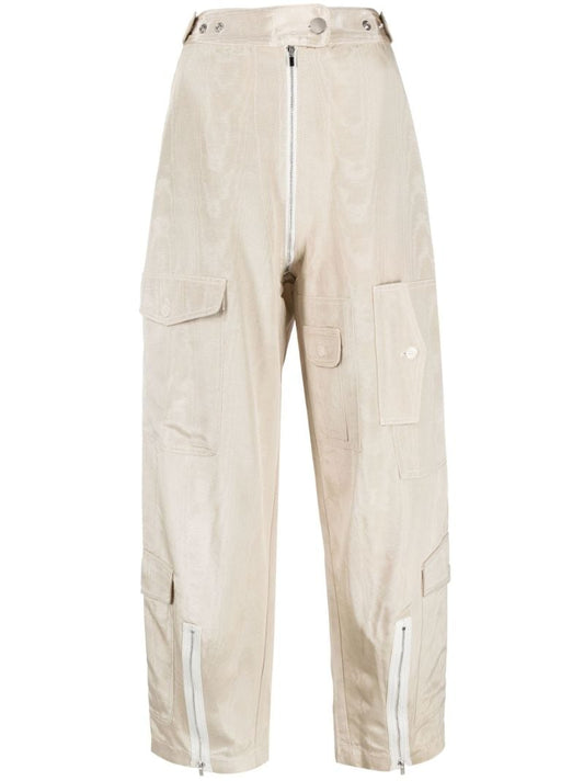 Brown MoirÃ_x0083_Â© Effect Wide-leg Cargo Trousers