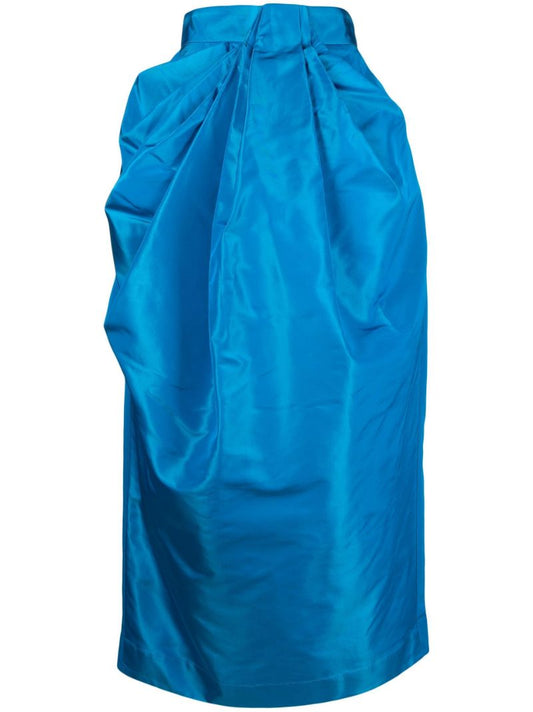 Blue Voluminous Pleated Silk Skirt