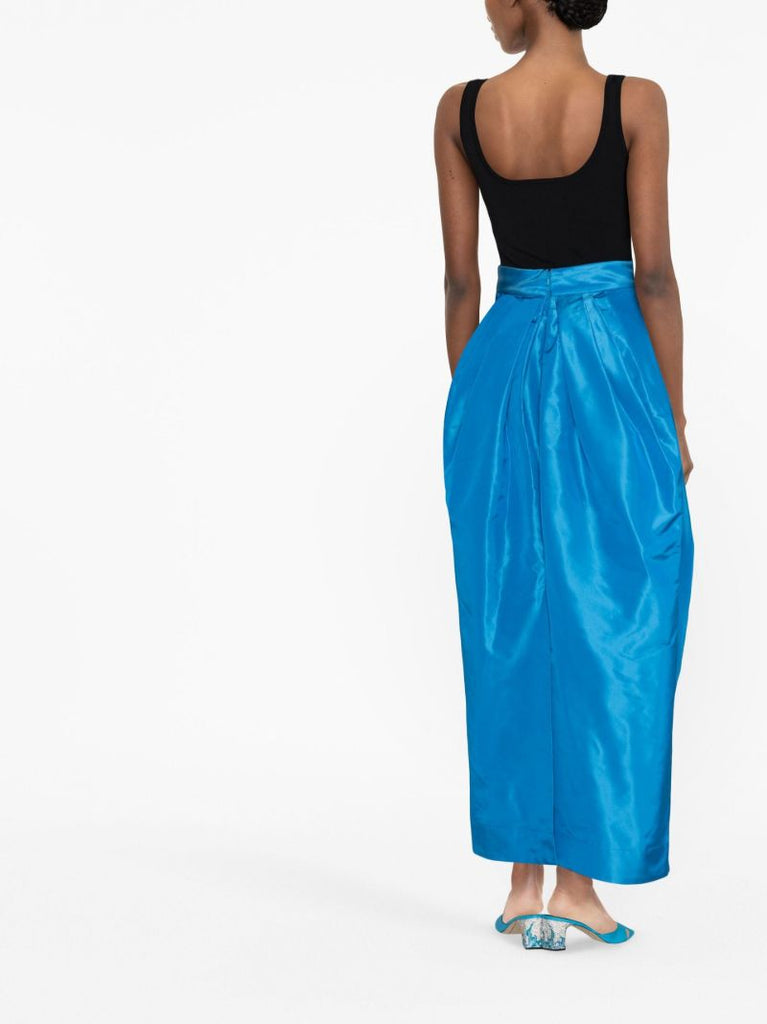 Blue Voluminous Pleated Silk Skirt