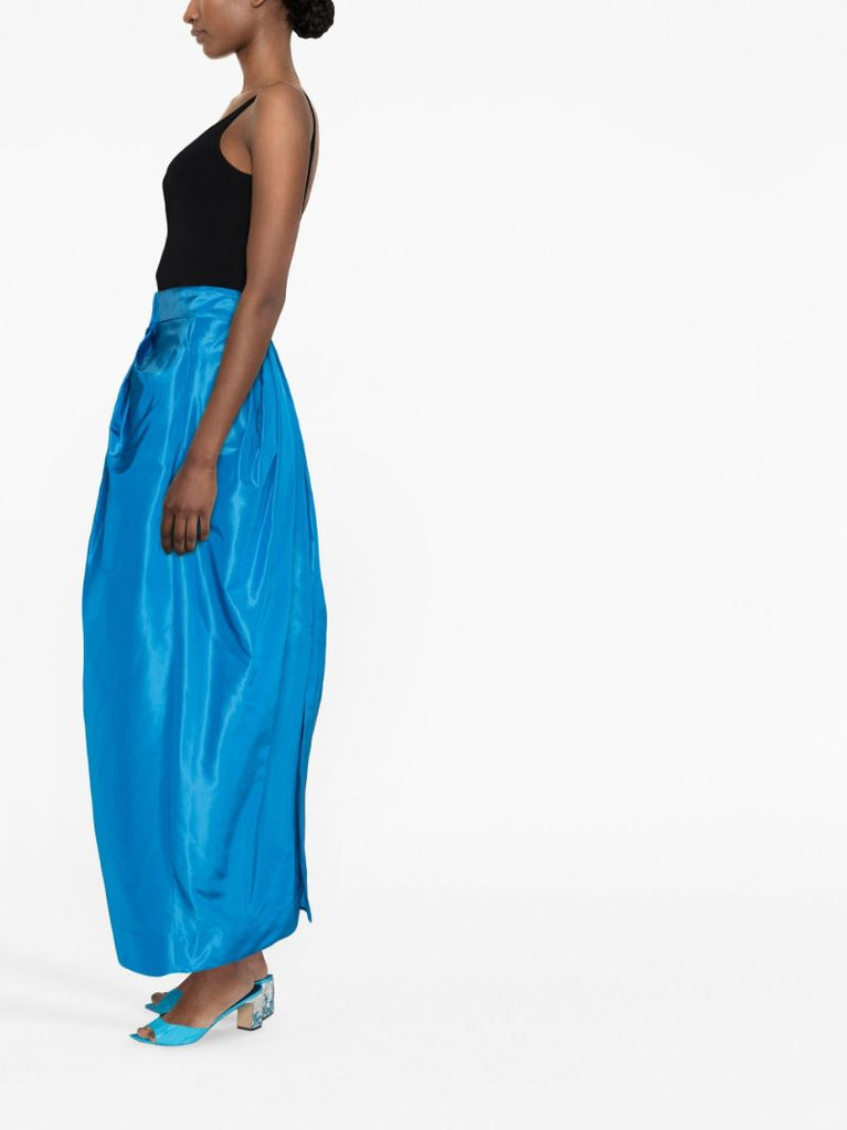 Blue Voluminous Pleated Silk Skirt