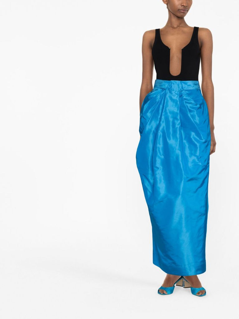 Blue Voluminous Pleated Silk Skirt