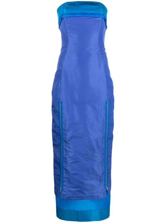 Blue Strapless Sheath Maxi Dress