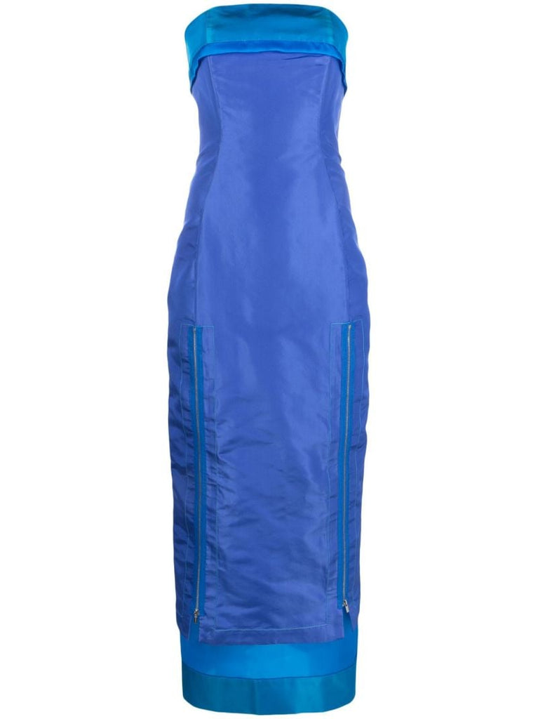 Blue Strapless Sheath Maxi Dress