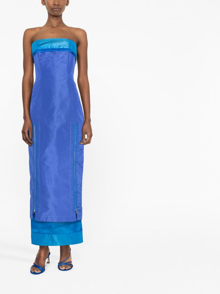 Blue Strapless Sheath Maxi Dress