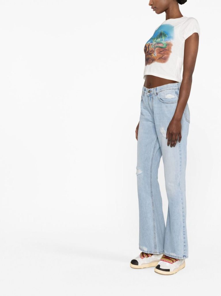 Blue Distressed Flared Jeans
