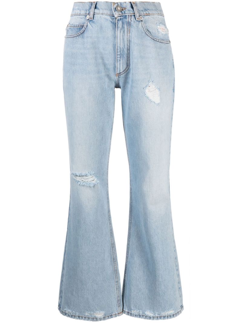 Blue Distressed Flared Jeans