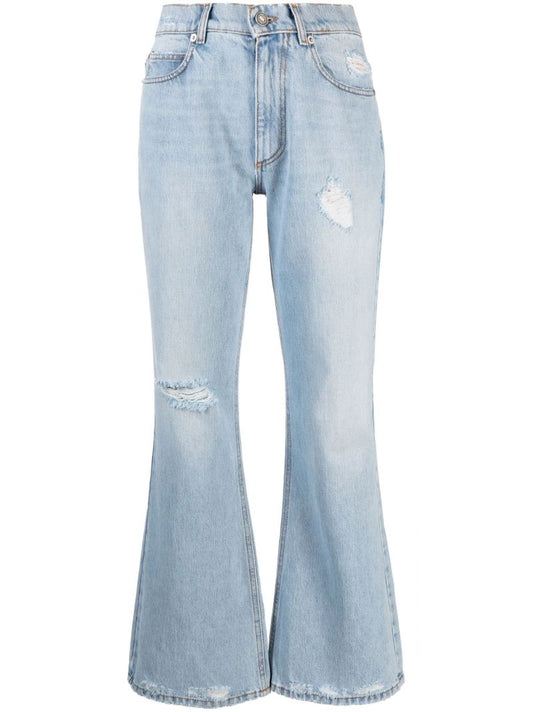 Blue Distressed Flared Jeans