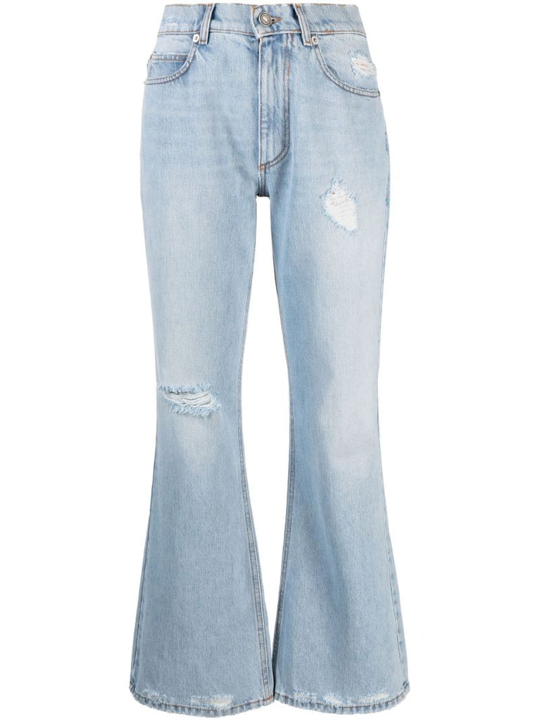 Blue Distressed Flared Jeans