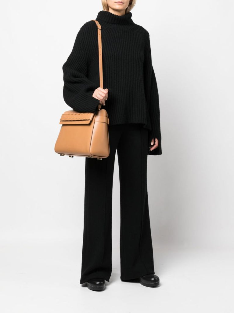 Neutral Nacha Whipstitch Leather Shoulder Bag