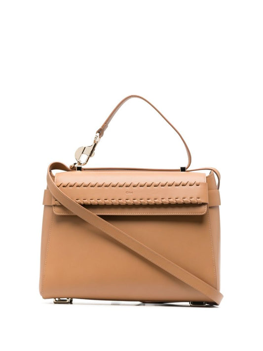 Neutral Nacha Whipstitch Leather Shoulder Bag