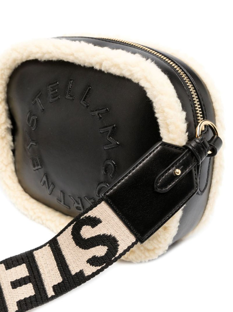 Black Stella Logo Faux Leather Mini Camera Bag