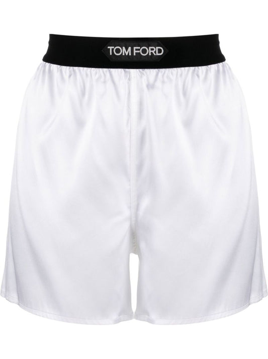 White Logo Silk Boxer Shorts