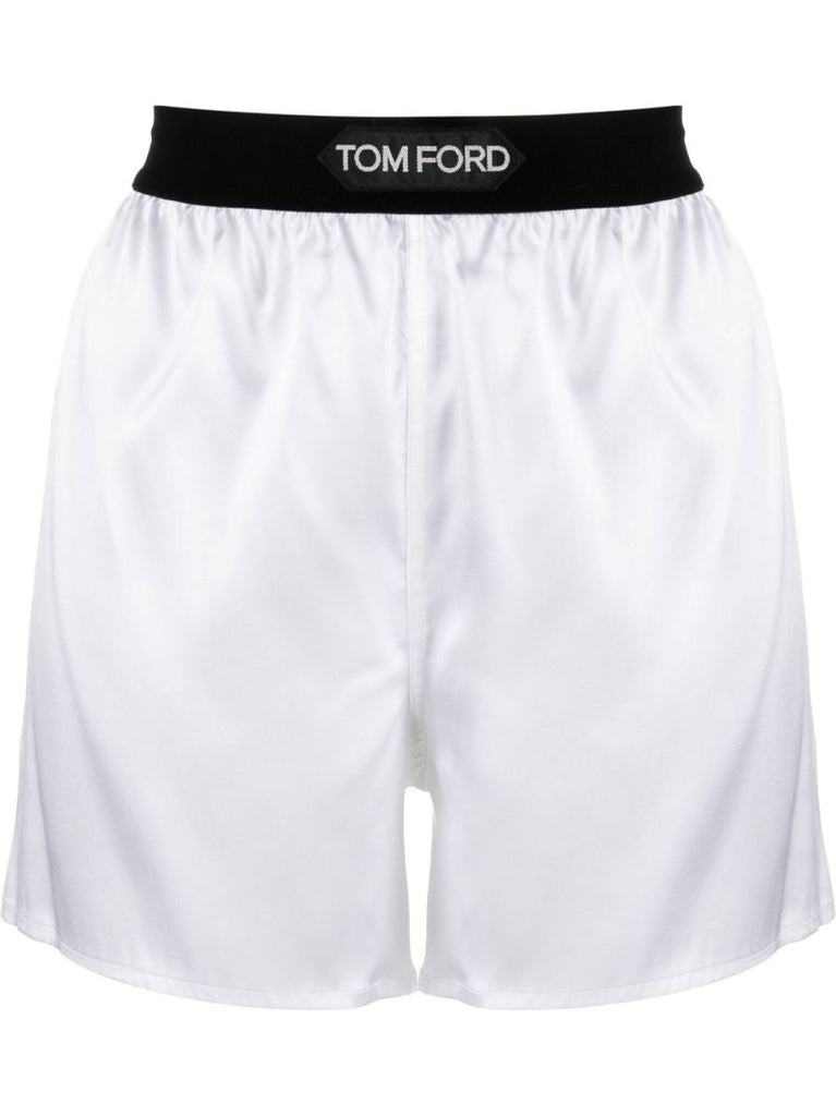 White Logo Silk Boxer Shorts