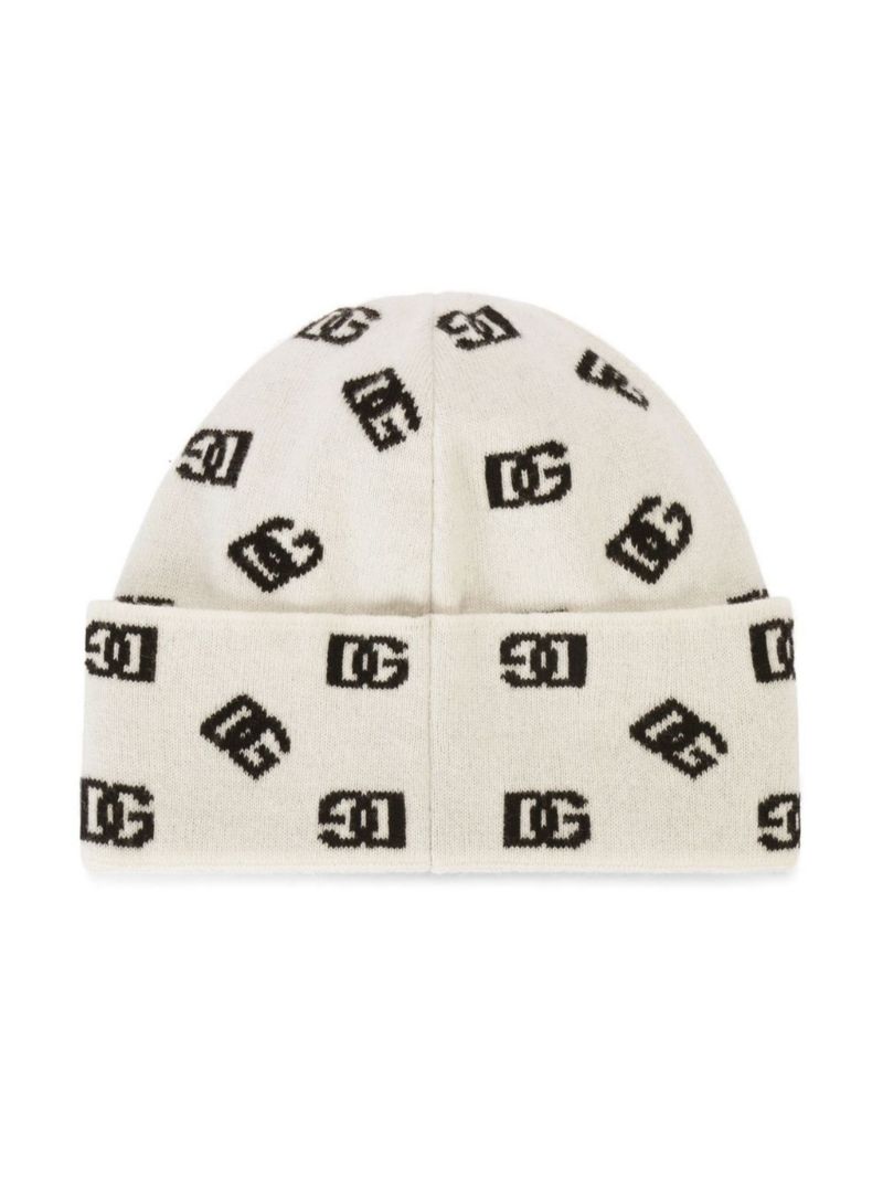 White Logo Intarsia Beanie Hat