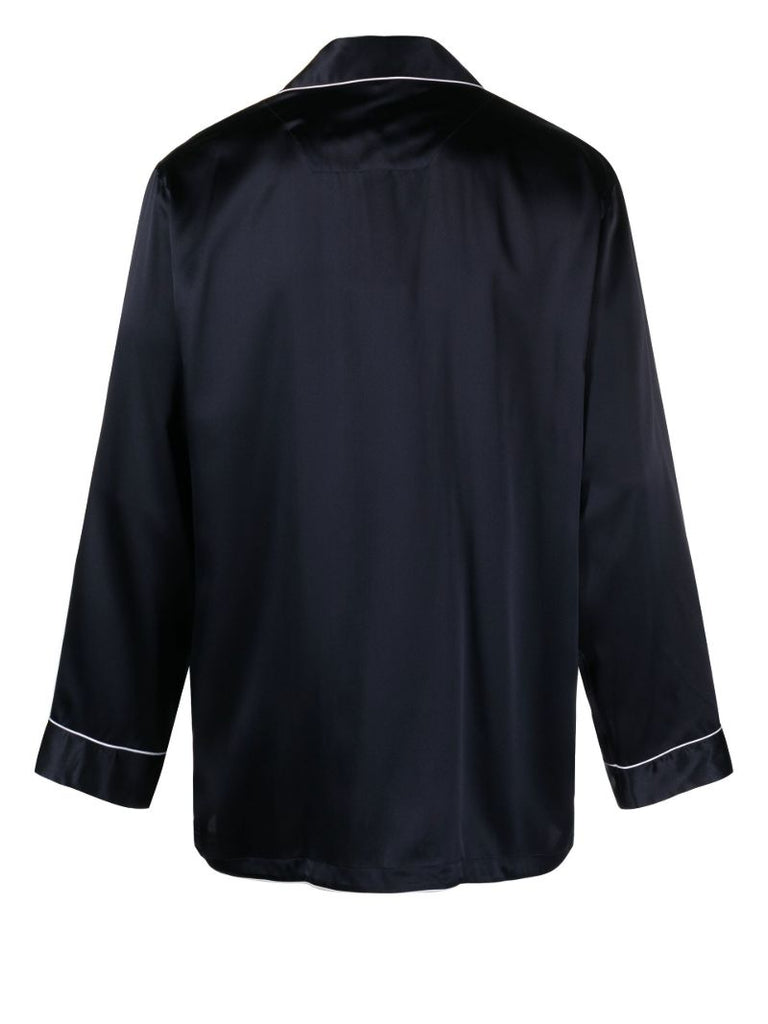 Blue Piped Trim Silk Pyjama Set