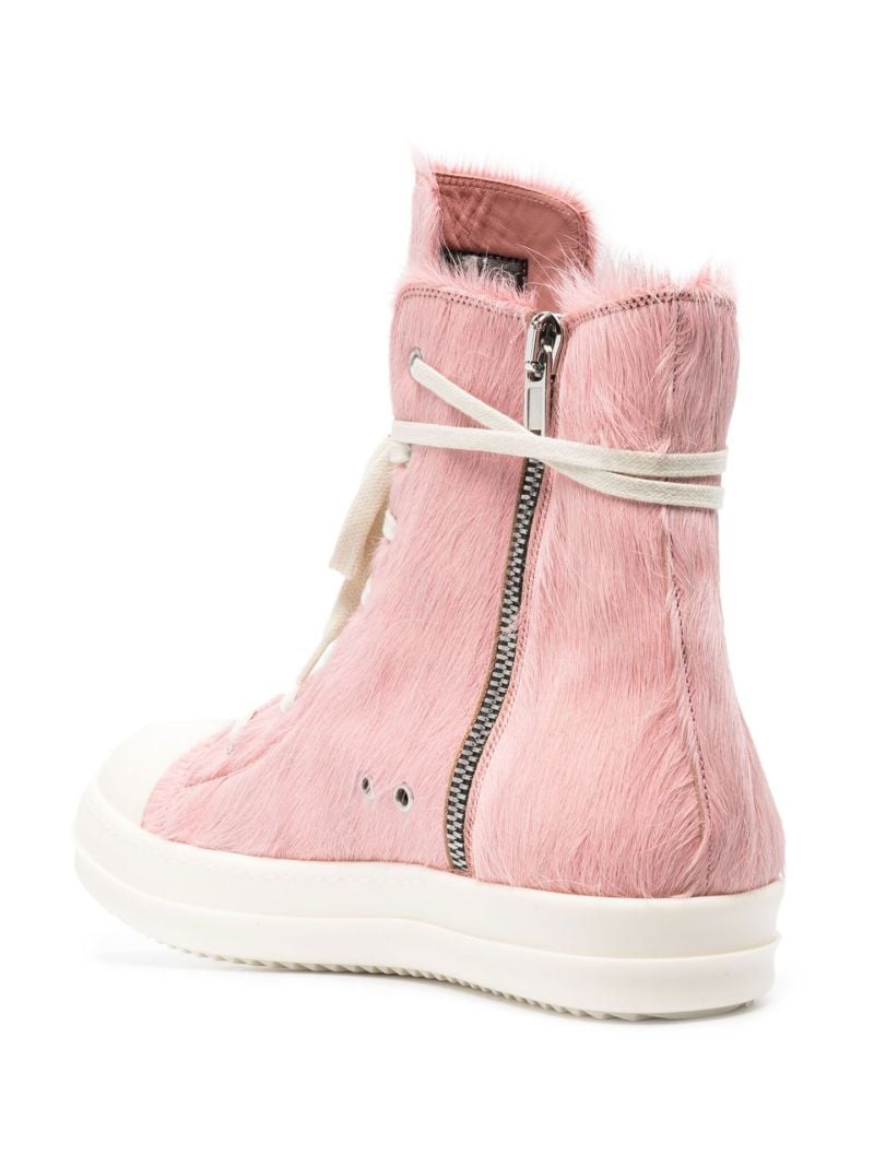 Pink Pony Hair High-top Leather Sneakers