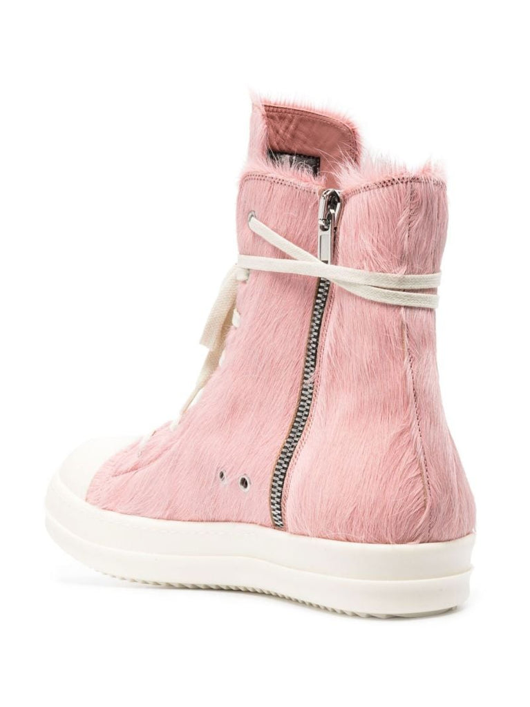 Pink Pony Hair High-top Leather Sneakers