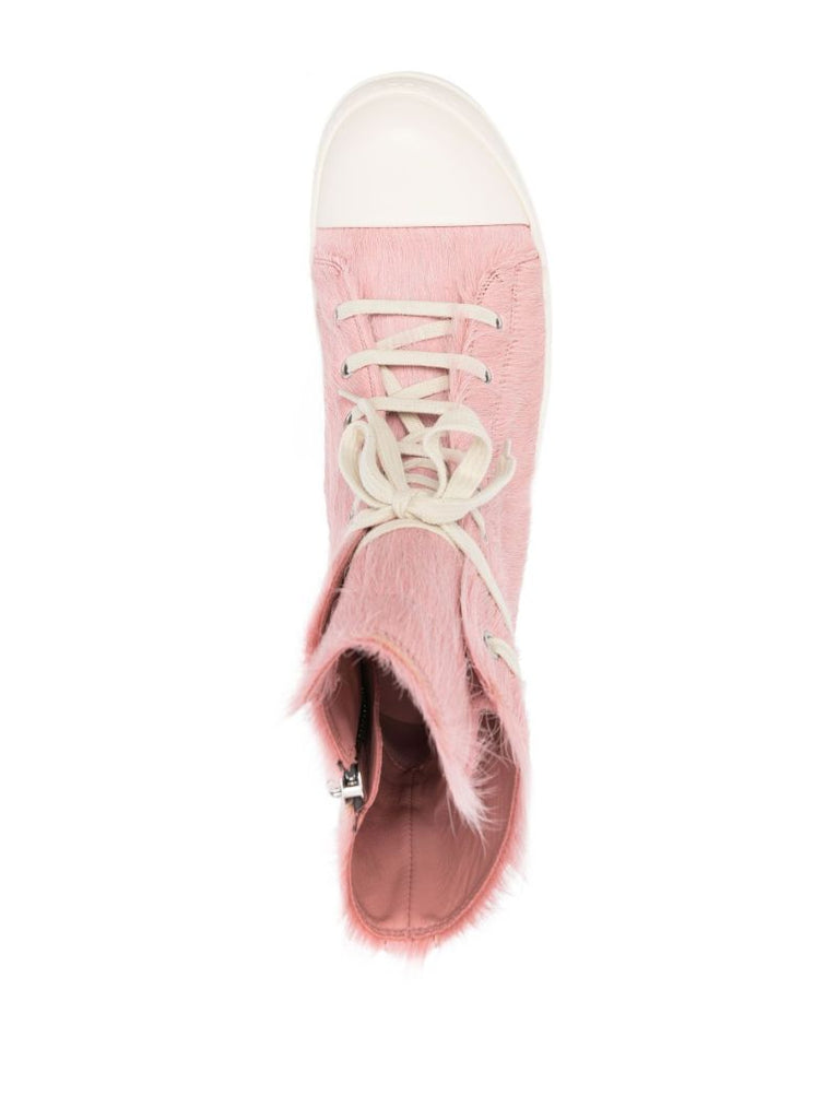 Pink Pony Hair High-top Leather Sneakers