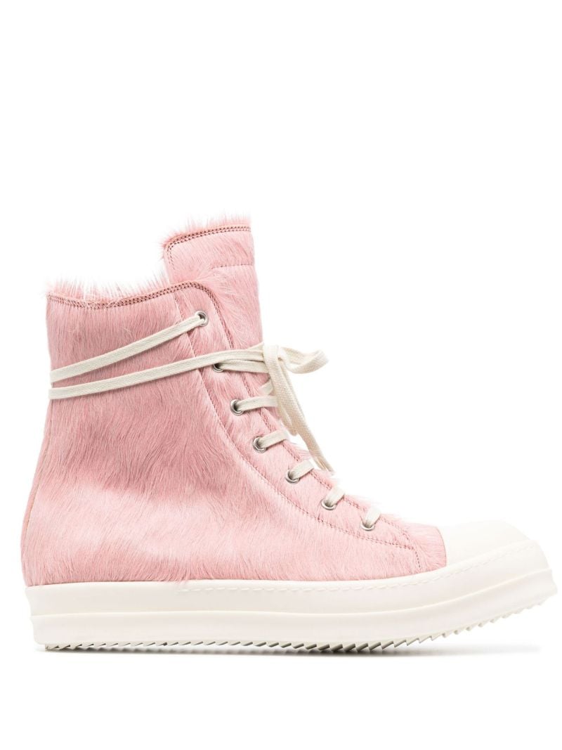 Pink Pony Hair High-top Leather Sneakers