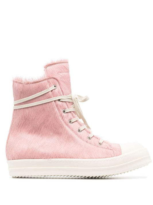 Pink Pony Hair High-top Leather Sneakers
