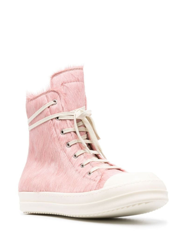 Pink Pony Hair High-top Leather Sneakers