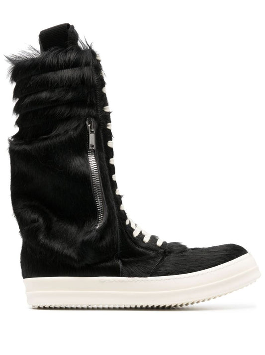 Black Cargobasket Pony Hair Sneaker Boots