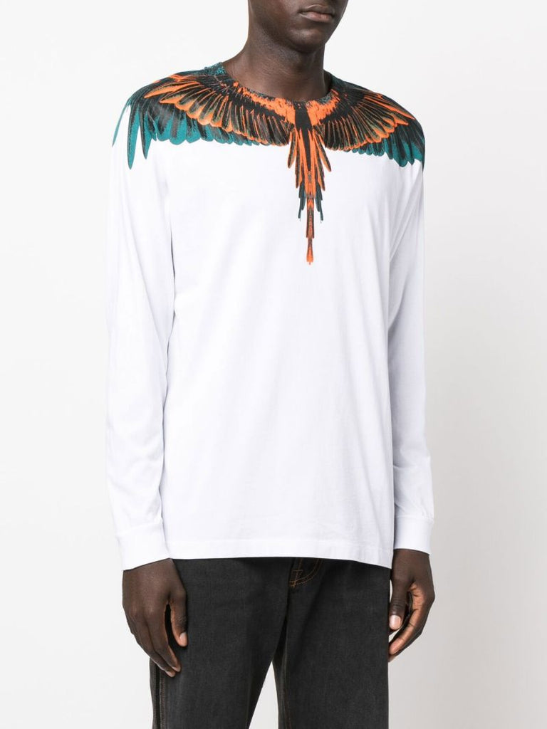 White Icon Wings Long-sleeved Cotton T-shirt