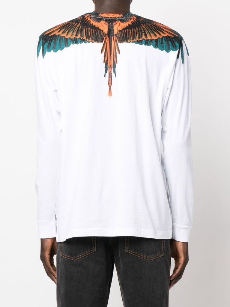White Icon Wings Long-sleeved Cotton T-shirt