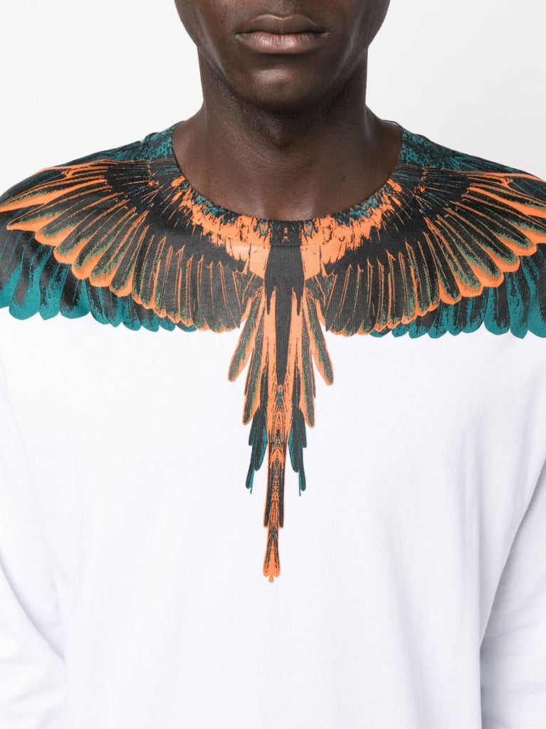 White Icon Wings Long-sleeved Cotton T-shirt