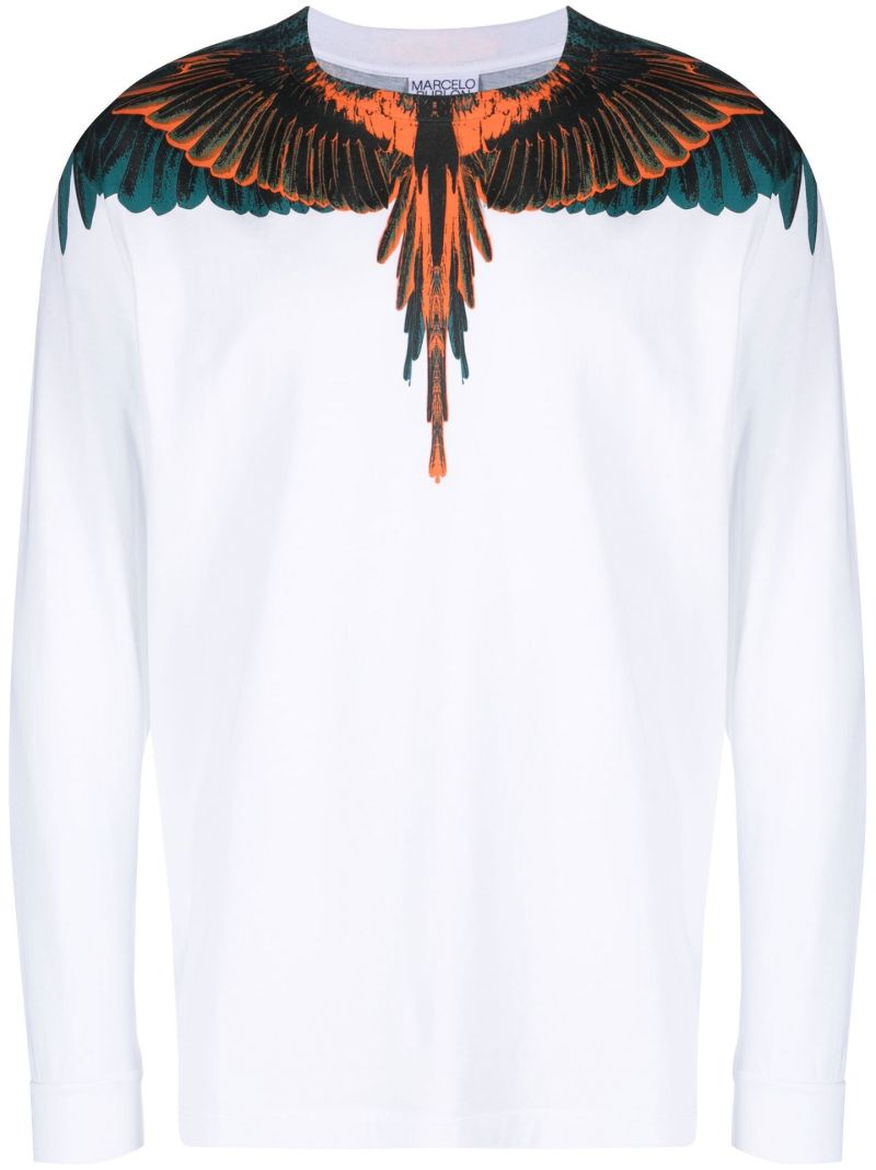 White Icon Wings Long-sleeved Cotton T-shirt