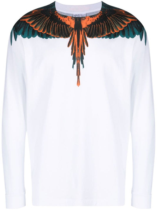 White Icon Wings Long-sleeved Cotton T-shirt